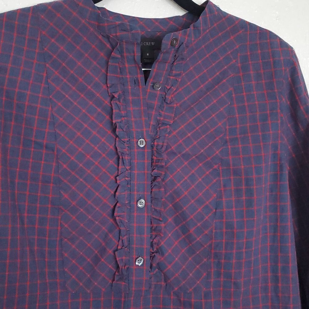 J. Crew Plaid Ruffle Detail Women's Top - Picture 3 of 9